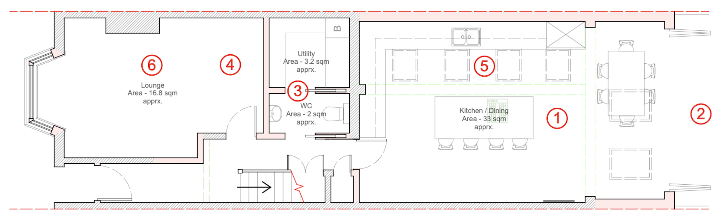 Proposed ground-floor plan for the wrap-around extension
